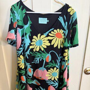 Judith March Floral V-Neck Dress Multicolor Boho Style Size Medium